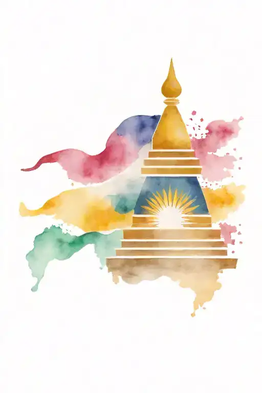 Nepal flag, stupa, praying flags tattoo design idea
