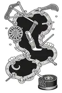 ice hockey sticks, fishing rods , roulette wheel tattoo design idea