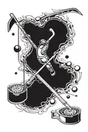 ice hockey sticks, fishing rods , roulette wheel tattoo design idea