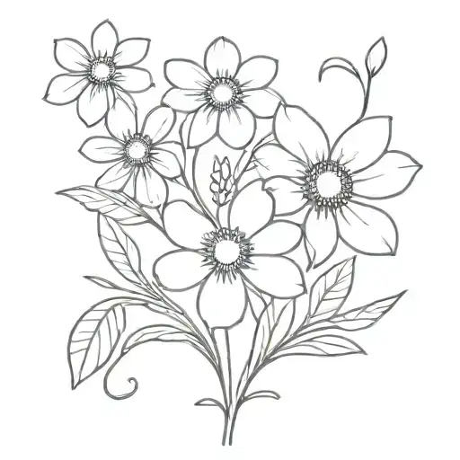 violet & daisy flower bouquet tattoo design idea