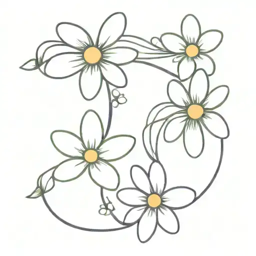 violet & daisy flower tied together tattoo design idea