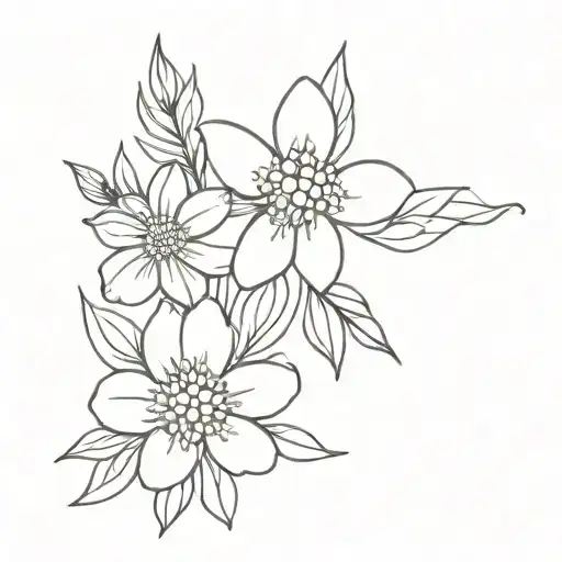 violet & daisy flower bouquet tied tattoo design idea