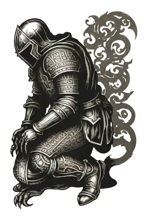 head down knight kneeling tattoo design idea