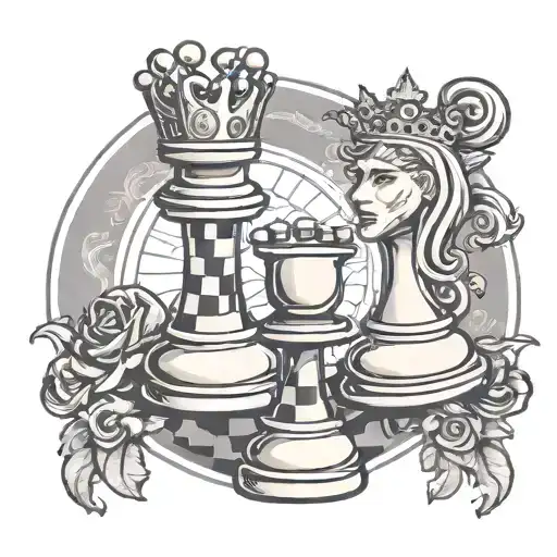 king and queen chess piece tattoo design idea