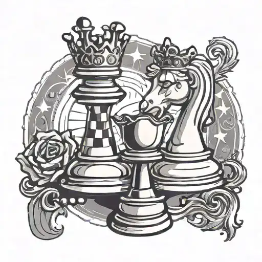 king and queen chess piece tattoo design idea