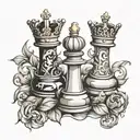 king and queen chess piece tattoo design idea