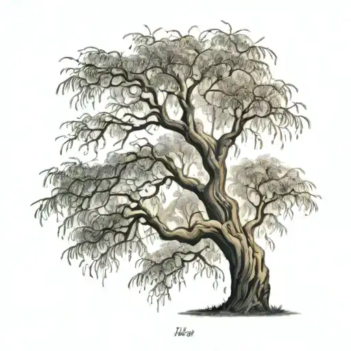 A tattoo featuring an intricate willow tree  tattoo design idea