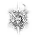 Continuação de braço que tem jesus cristo e 3 cruzes com um leão abaixo tattoo design idea