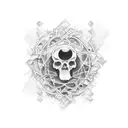 Continuação de braço que tem jesus cristo e 3 cruzes com um leão abaixo tattoo design idea