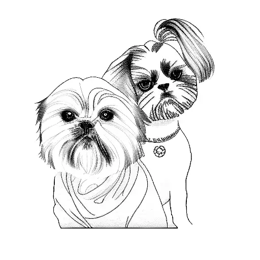 two shih tzu dogs tattoo design idea
