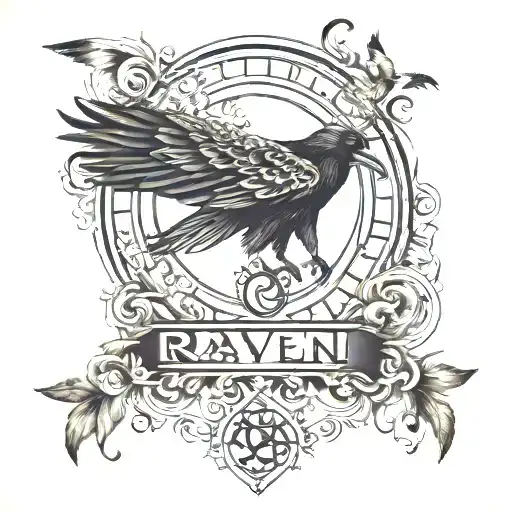 raven and sanskrit shloka with artwork tattoo design idea