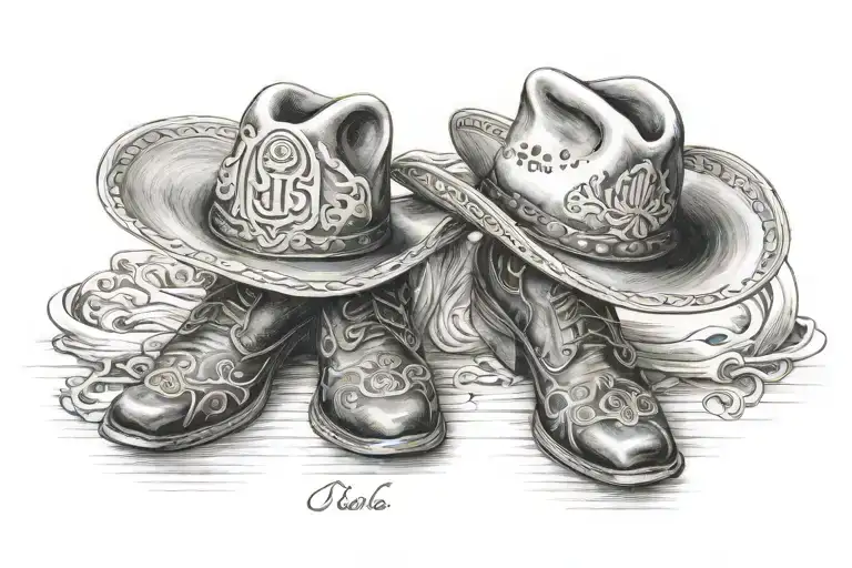 square toe cowboy boots and cowboy hat tattoo design idea