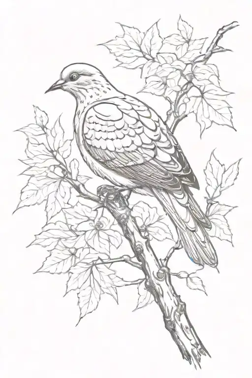mourning dove sitting on maple branch  tattoo design idea