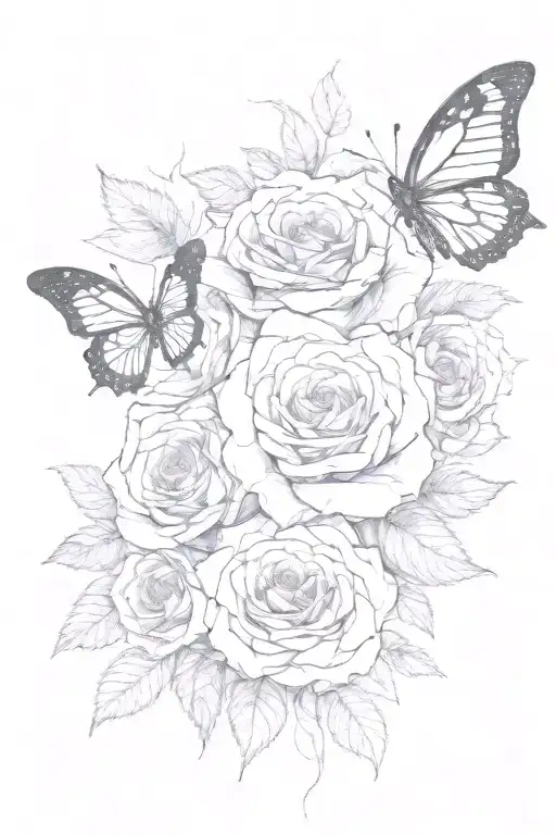 roses and butterflies landscapes  tattoo design idea