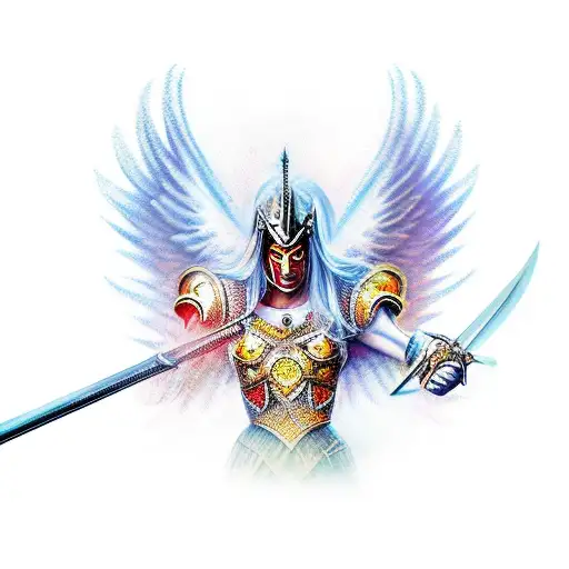 Angel warrior with sword and wings tattoo design idea
