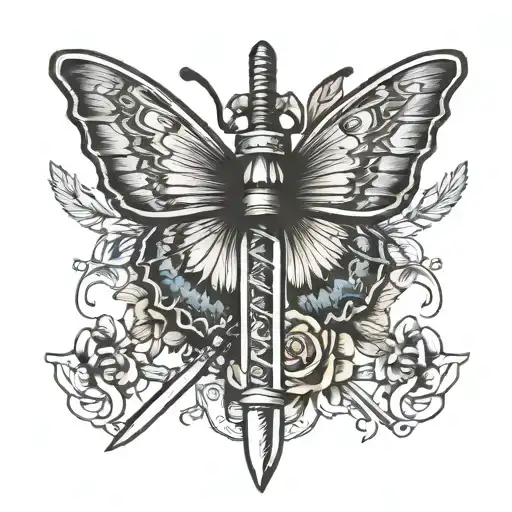 butterfly and sword tattoo design idea