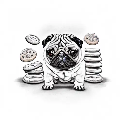 full body pug with cookies tattoo design idea