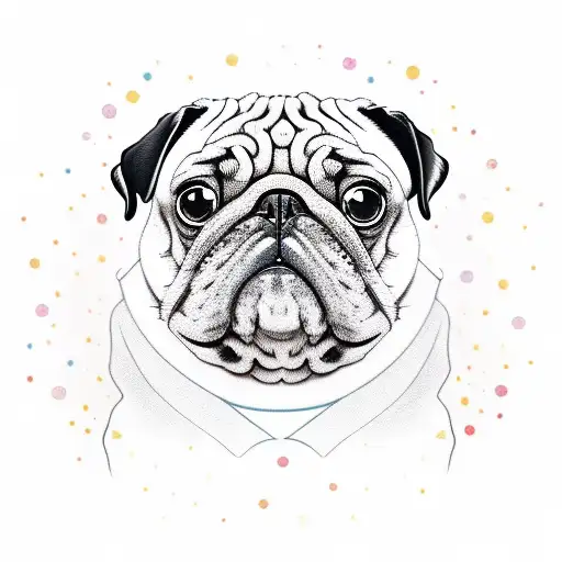 full body pug dancing with cookie on nose tattoo design idea