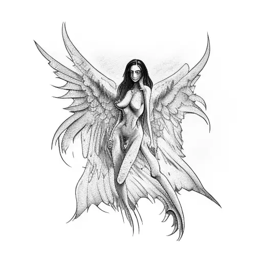 harpy-woman nude tattoo design idea
