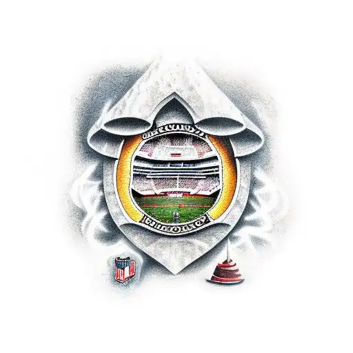 A dotwork tattoo of Arrowhead stadium with smoke rising from a BBQ pit inside tattoo design idea