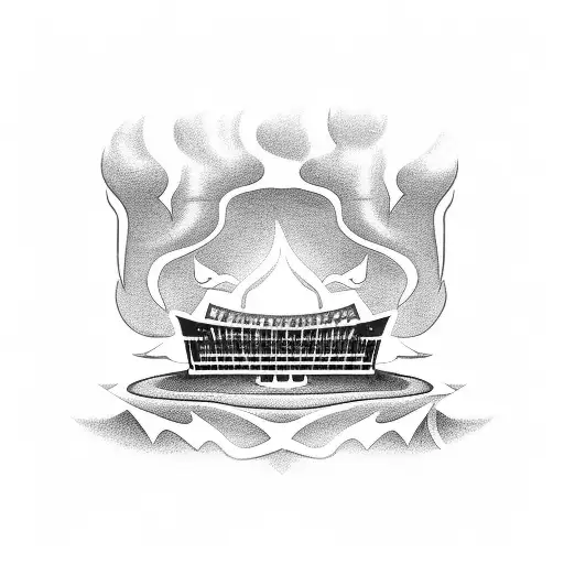 A dotwork tattoo of Arrowhead stadium with smoke rising from a BBQ pit inside tattoo design idea