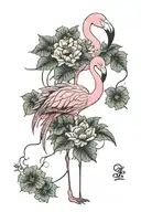 flamingo standing with Jasmin blossoms as body  tattoo design idea