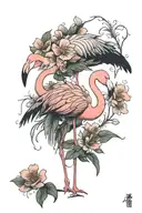 flamingo standing with Jasmin blossoms as body  tattoo design idea