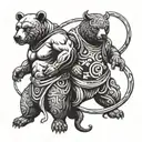 "0,375" , "what is the deal...?" , yin yang şeklinde Bear and Bull images. old school style, Roman Empire tattoo style,  tattoo design idea