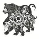 "0,375" , "what is the deal...?" , yin yang şeklinde Bear and Bull images. old school style, Roman Empire tattoo style,  tattoo design idea