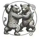"0,375" , "what is the deal...?" , yin yang şeklinde Bear and Bull images. old school style, Roman Empire tattoo style,  tattoo design idea