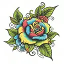 rainbow rose vine tattoo design idea
