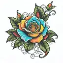 rainbow rose vine tattoo design idea