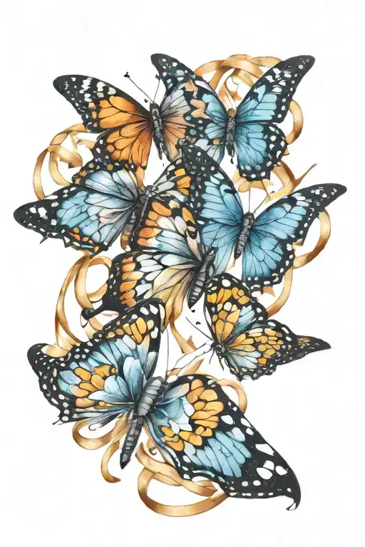 3 butterfly's connected by ribbon wrapped tattoo design idea