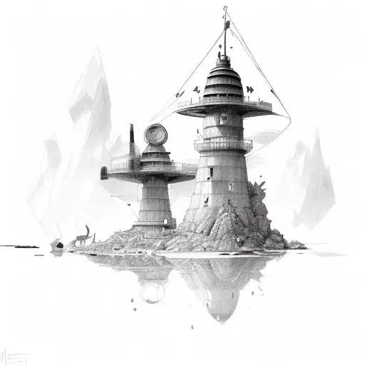 Una combinación de un faro, un diablo y un barco tattoo design idea