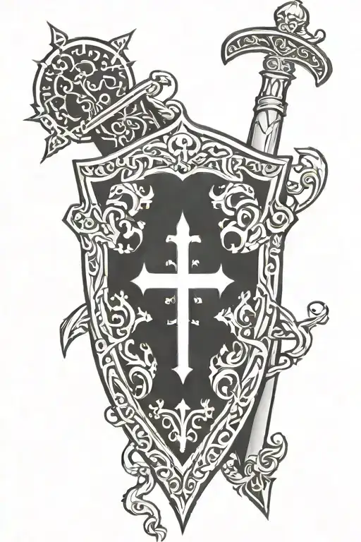 Croatian french knight shield sword cross wrapped tattoo design idea