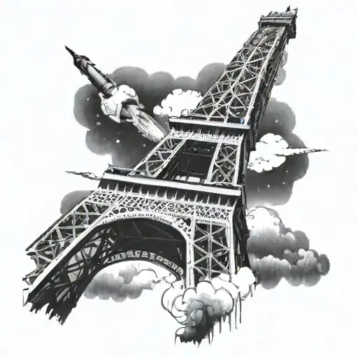 Eiffel tower as a rocket launching rocket into black sky tattoo design idea