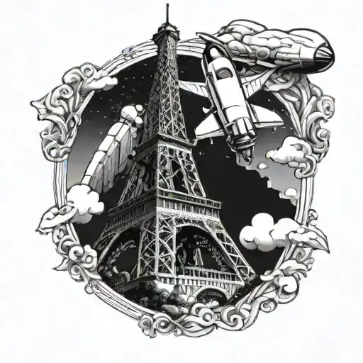 shuttle launching off the eiffel tower  tattoo design idea