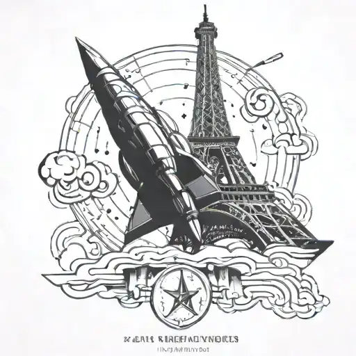 Eiffel tower as a rocket ship tattoo design idea