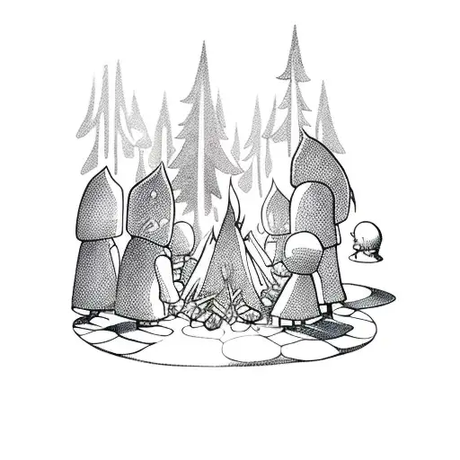 Moonlit nome gathering around a campfire, inspired by Luan Santana's music tattoo design idea