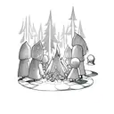 Moonlit nome gathering around a campfire, inspired by Luan Santana's music tattoo design idea
