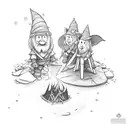 Moonlit nome gathering around a campfire, inspired by Luan Santana's music tattoo design idea