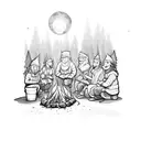 Moonlit nome gathering around a campfire, inspired by Luan Santana's music tattoo design idea