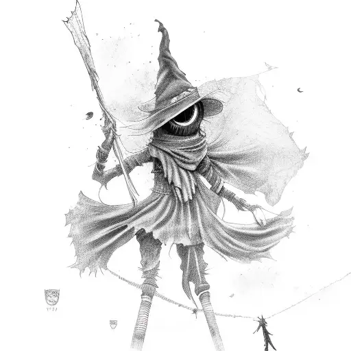 scarecrow wing, young witch and lagic hand tattoo design idea