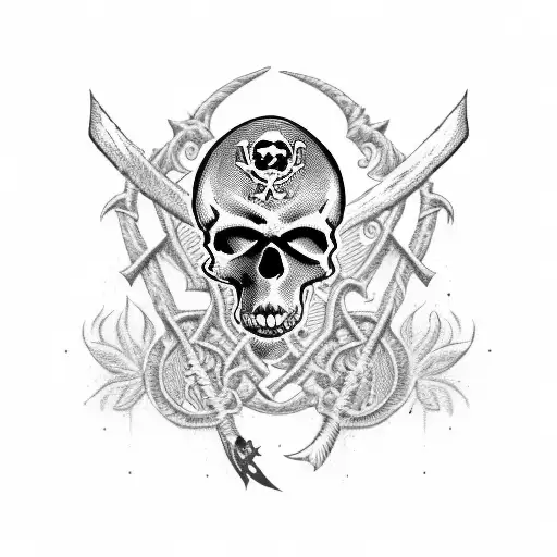 A pirate skull adorned with intricate blackwork designs, representing your passion for piracy tattoo design idea