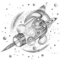 A space-themed tattoo of a rocket ship flying towards a moon made of wine tattoo design idea