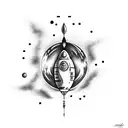 A space-themed tattoo of a rocket ship flying towards a moon made of wine tattoo design idea