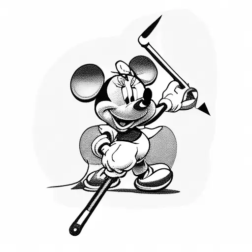Minnie Mouse swinging an oversized gavel tattoo design idea