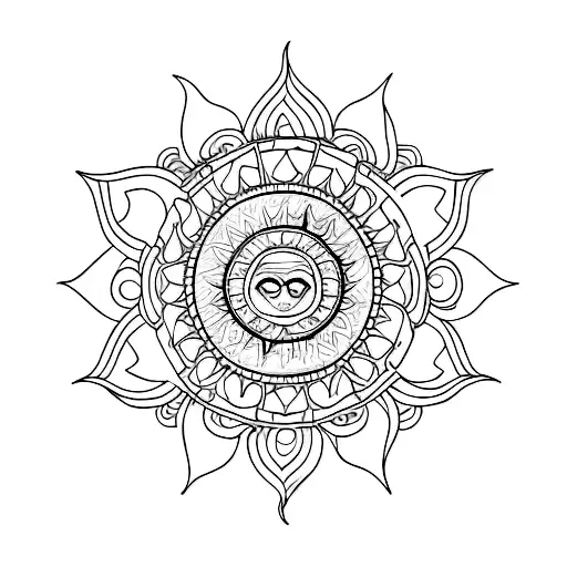 sun and elephant wrap around tattoo done in a mandala style  tattoo design idea