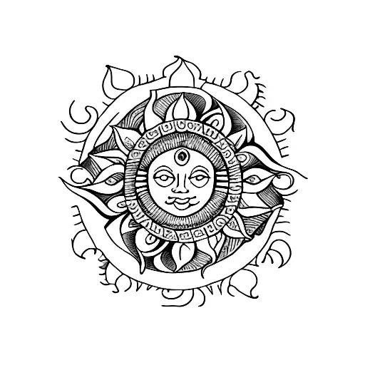 sun and elephant wrap around tattoo done in a mandala style  tattoo design idea