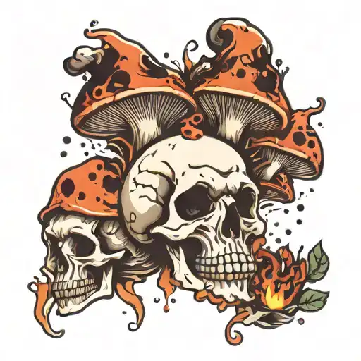 skull mushrooms and explosion  tattoo design idea
